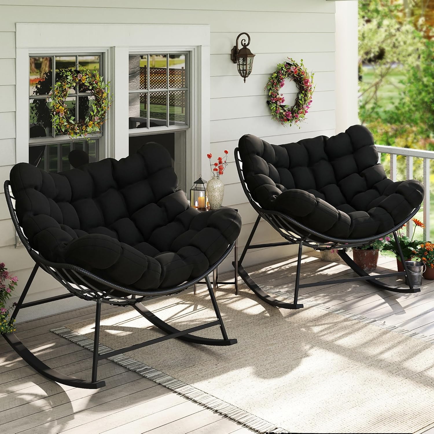 Outdoor Furniture Egg Chair - Oversized Papasan Rocking Chair Set 2