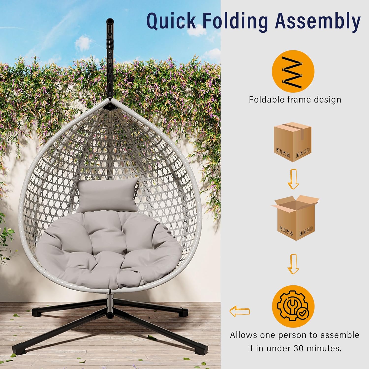 Foldable HDPE Rattan Hanging E - Outdoor Furniture Egg Chair recension och pris